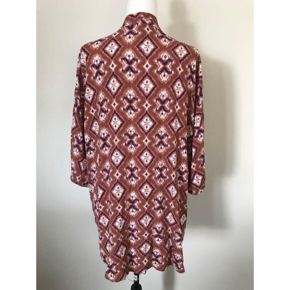 KNOX ROSE Kimono Cardigan Top Size XL/XXL Rust Pink Boho Pattern 100% Rayon - Picture 6 of 8